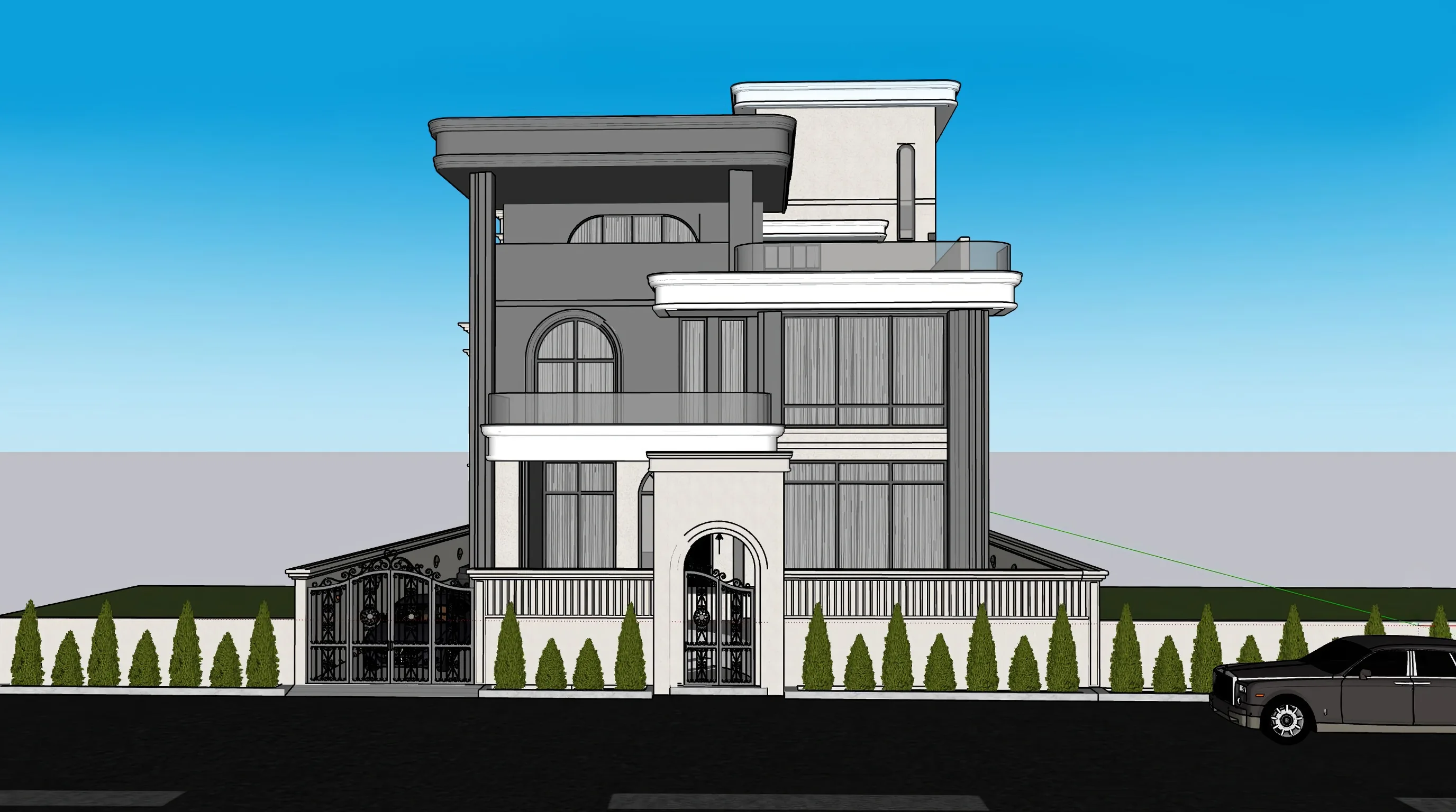Villa exterior, from 3D model to photoreal visualization — before